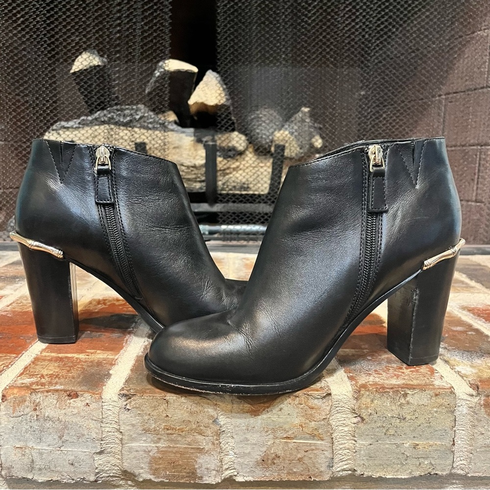 Black Leather Heel Ankle Boots by Elaine Turner